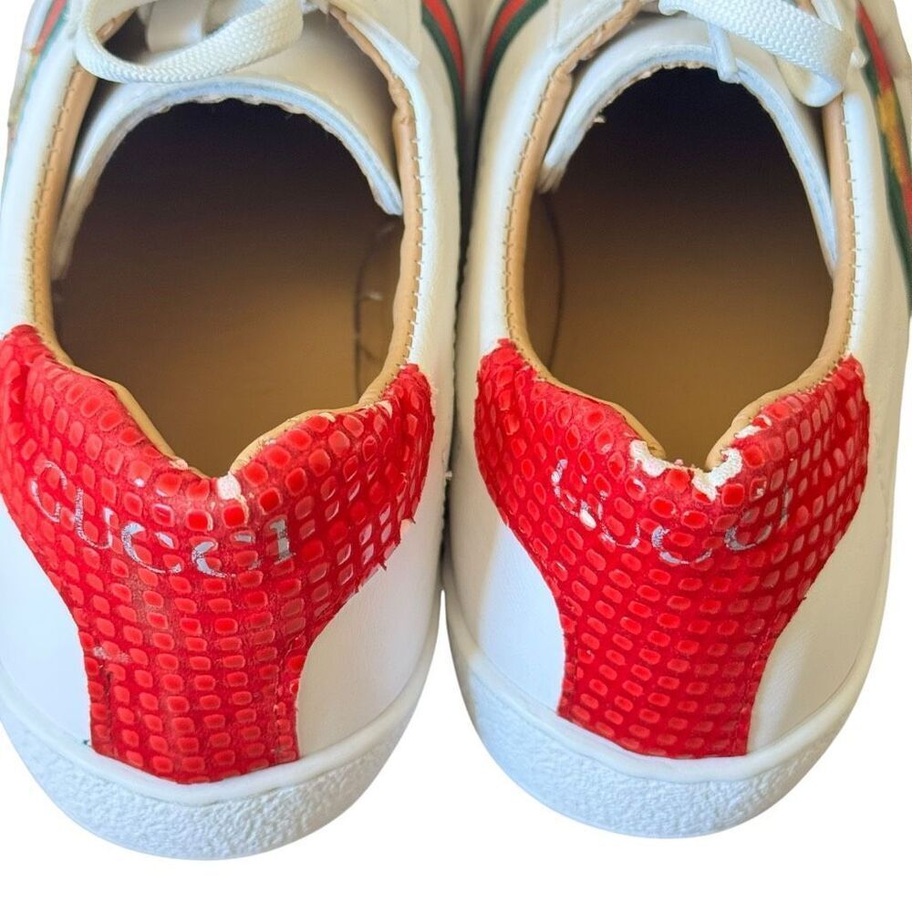 Gucci "Ace" leather low-top sneakers with crocodile-embossed leather trim SZ 36. - Picture 4 of 15